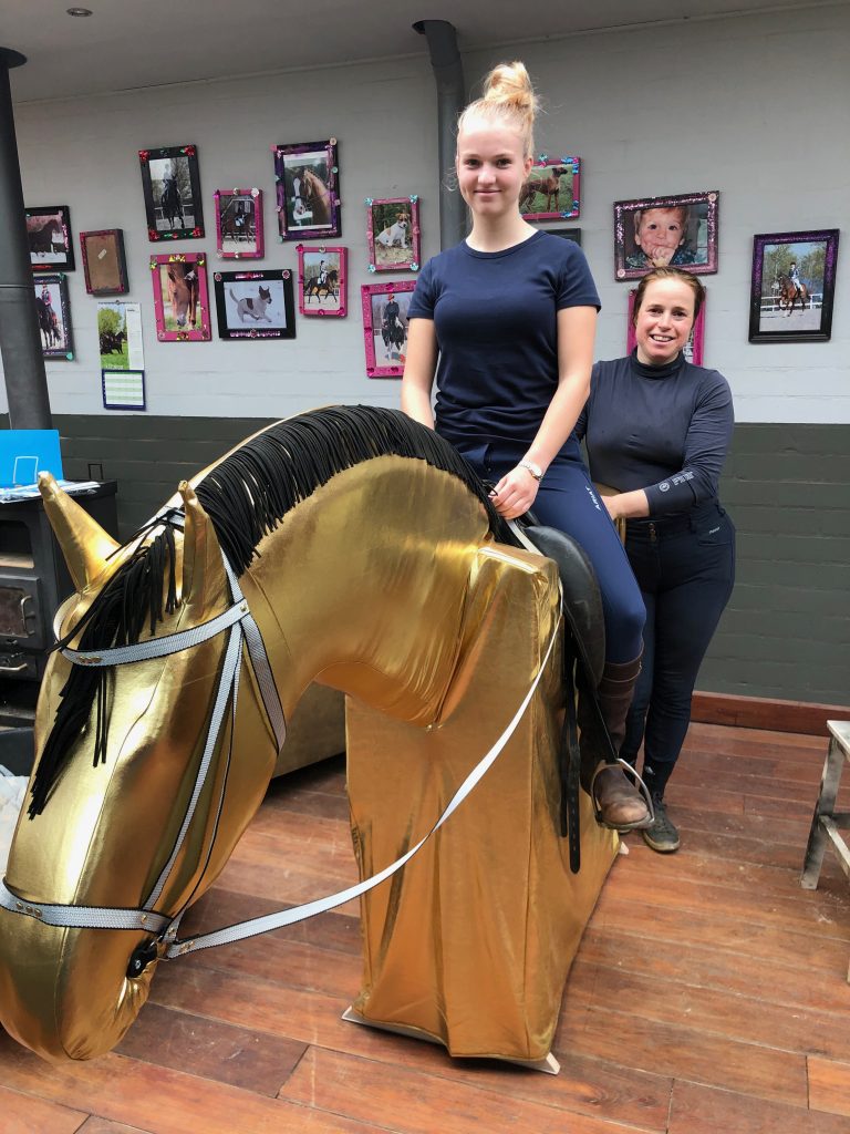 Houding en zit train je op de rug van Joker, onze Horse simulator